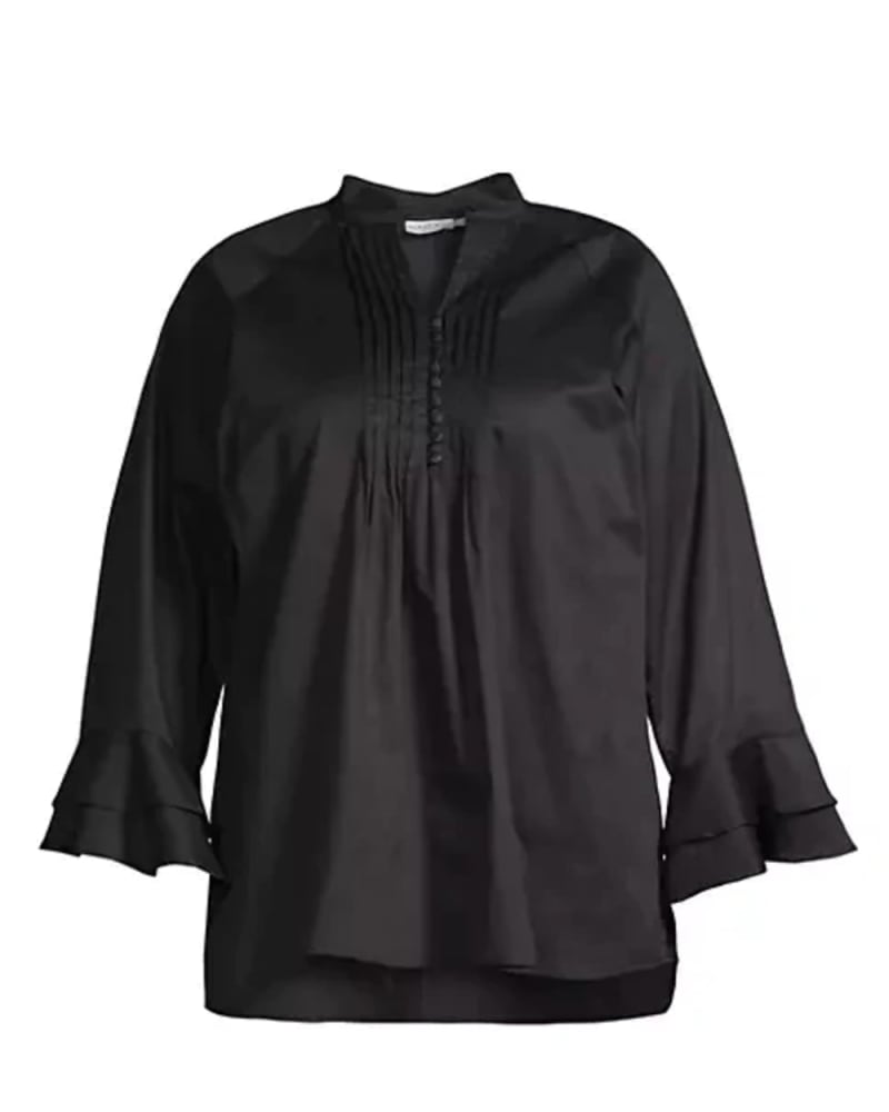 Front of a size 3X Nagisa Popover Blouse in Black by HARSHMAN. | dia_product_style_image_id:314259